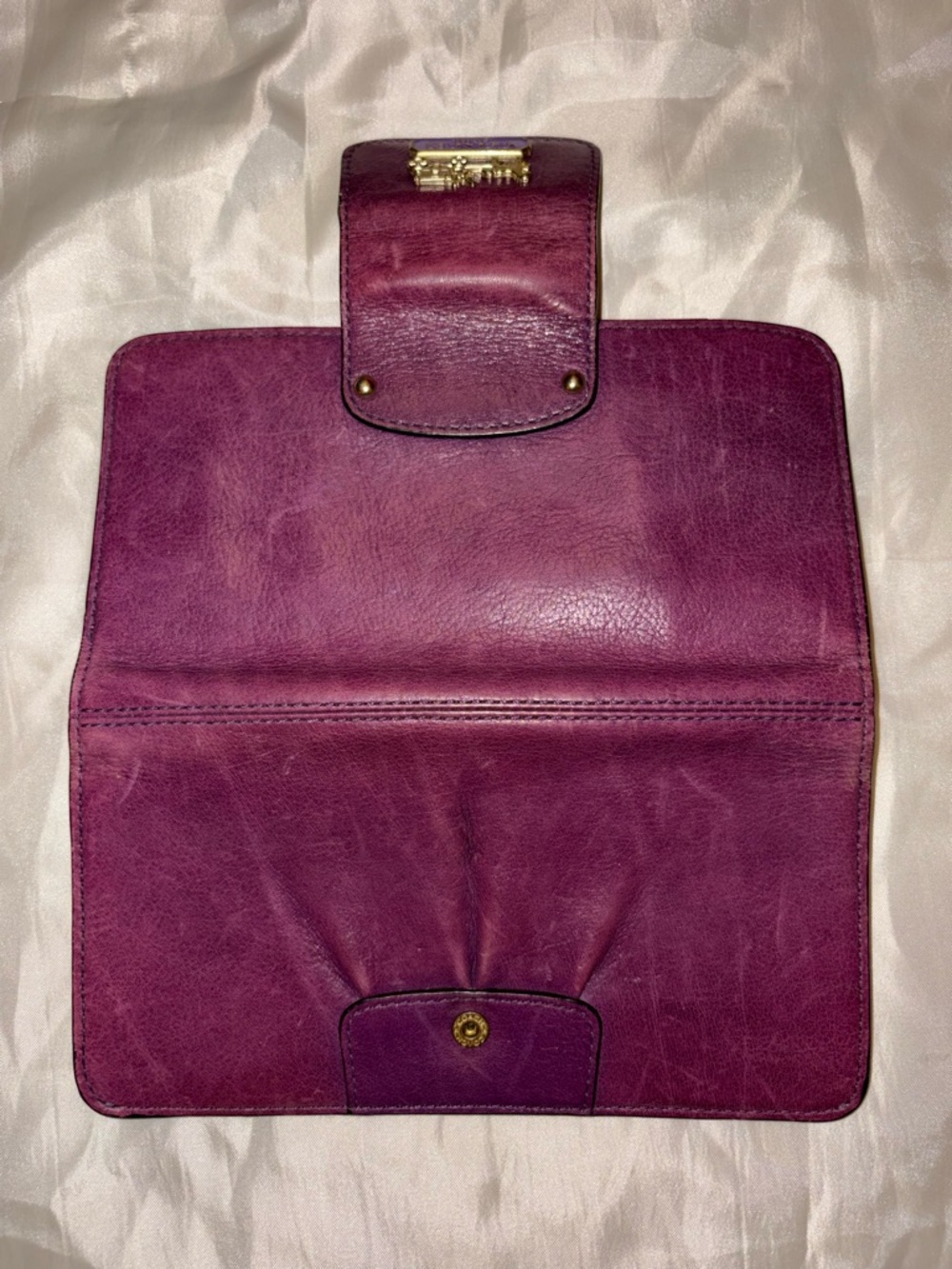 Coach Plum Leather Clutch Wallet with Gold Logo Accent - Picture 4 of 4
